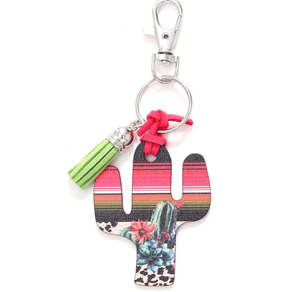 Classic Style Commute Cactus Printing Wood Bag Pendant Keychain