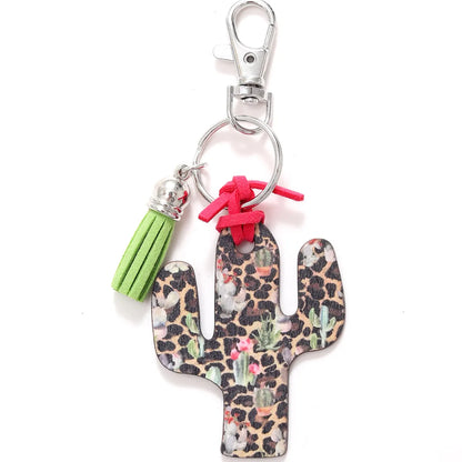 Classic Style Commute Cactus Printing Wood Bag Pendant Keychain