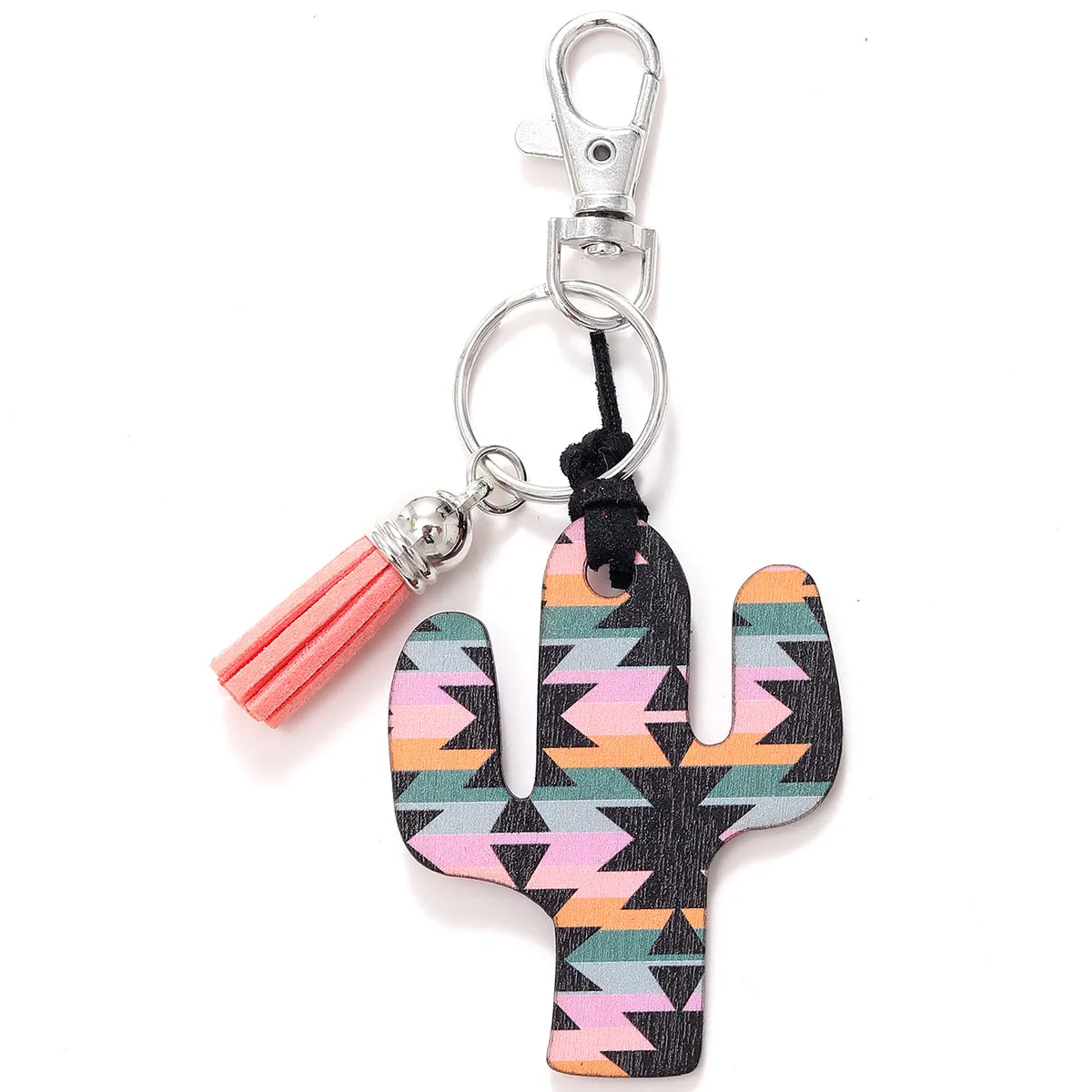 Classic Style Commute Cactus Printing Wood Bag Pendant Keychain