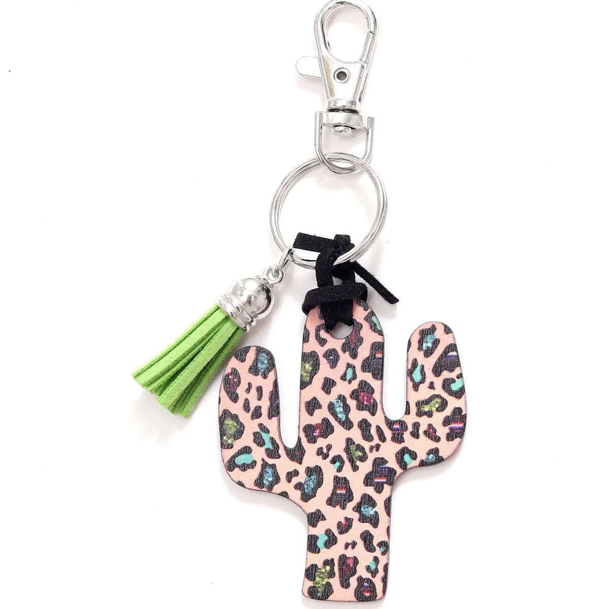 Classic Style Commute Cactus Printing Wood Bag Pendant Keychain