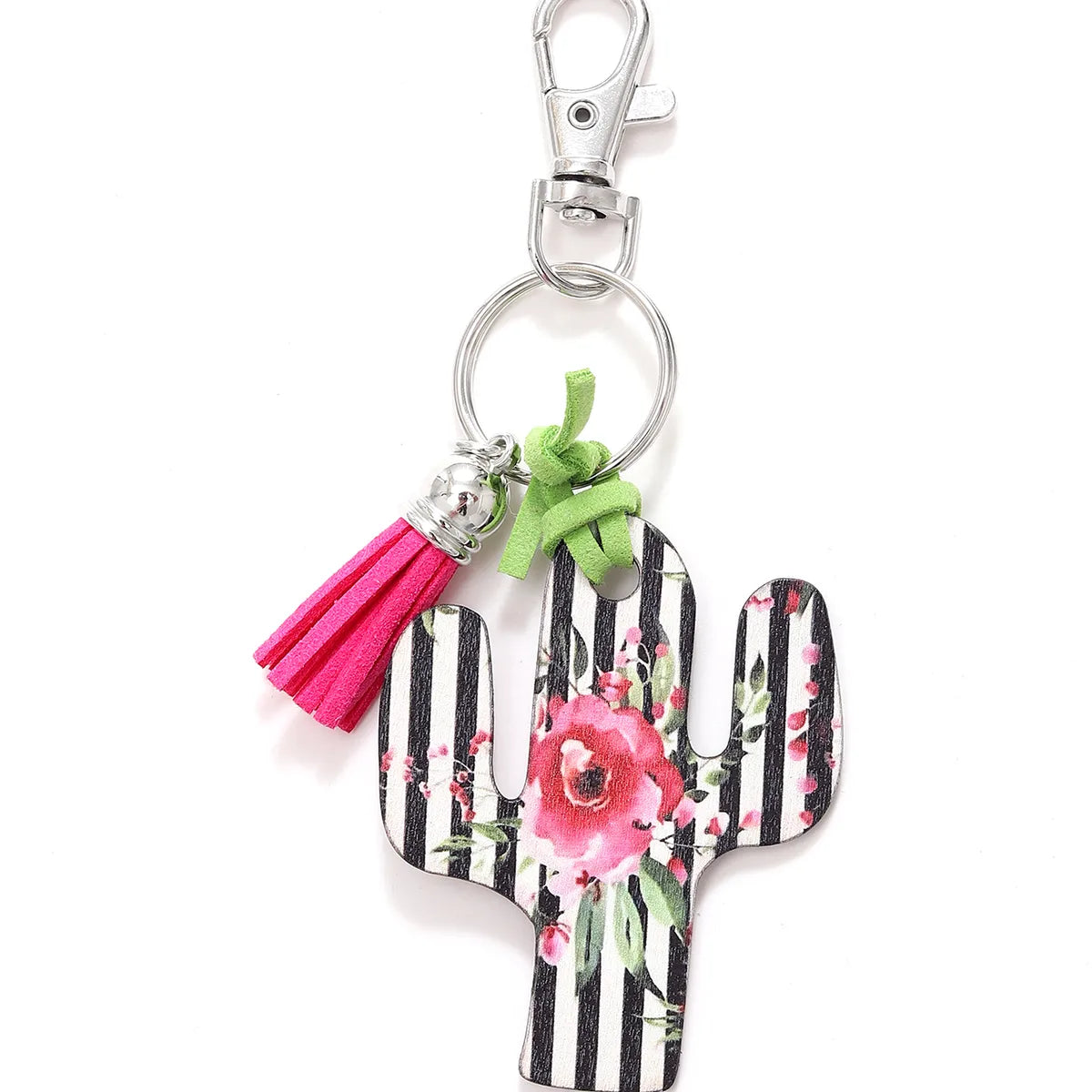 Classic Style Commute Cactus Printing Wood Bag Pendant Keychain