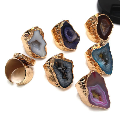 Classic Style Commute Color Block Agate Artificial Gemstones Rings In Bulk