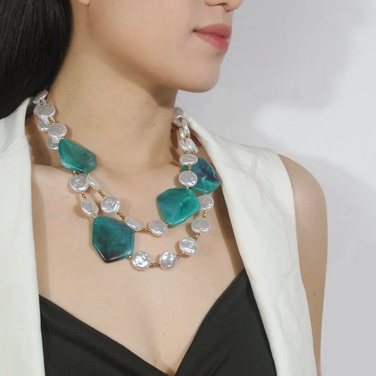 Classic Style Commute Color Block Imitation Pearl Plating Gold Plated Women's Necklace