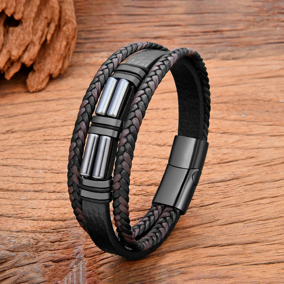 Classic Style Commute Color Block 316 Stainless Steel  Natural Stone Knitting Men'S Bracelets