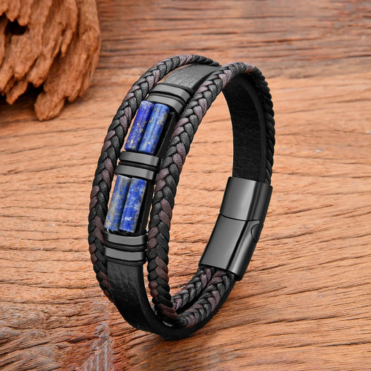 Classic Style Commute Color Block 316 Stainless Steel  Natural Stone Knitting Men'S Bracelets