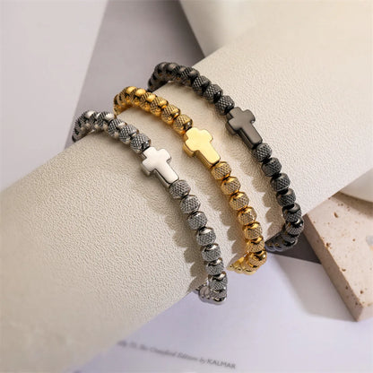 Classic Style Commute Cross Stainless Steel Copper Beaded Bracelets