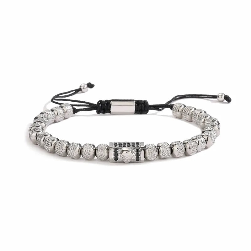 Classic Style Commute Lion Stainless Steel Copper Beaded Inlay Zircon Bracelets