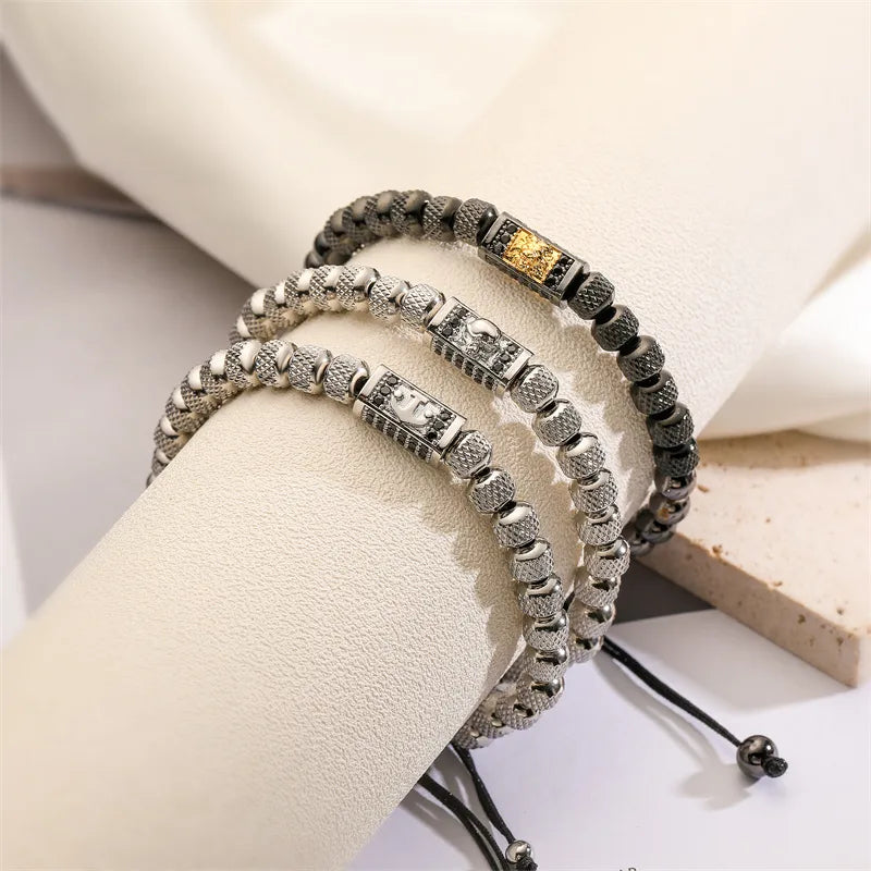 Classic Style Commute Lion Stainless Steel Copper Beaded Inlay Zircon Bracelets