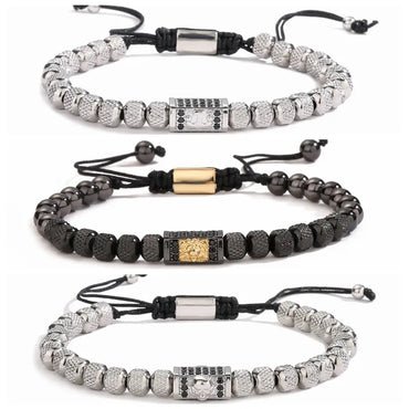 Classic Style Commute Lion Stainless Steel Copper Beaded Inlay Zircon Bracelets