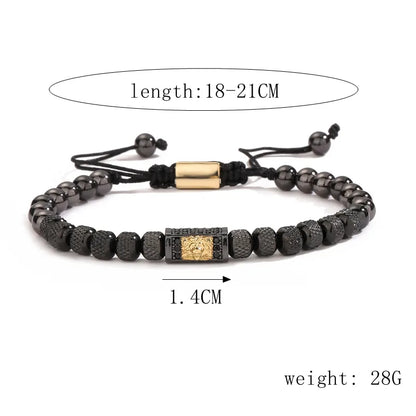 Classic Style Commute Lion Stainless Steel Copper Beaded Inlay Zircon Bracelets