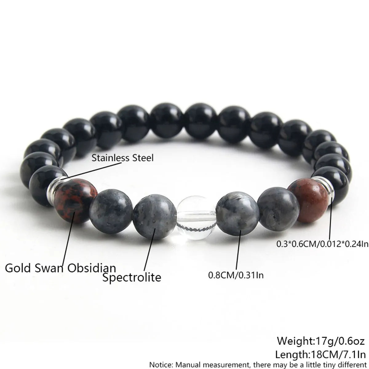 Classic Style Commute Round 304 Stainless Steel Natural Stone Beaded Handmade Men'S Bracelets