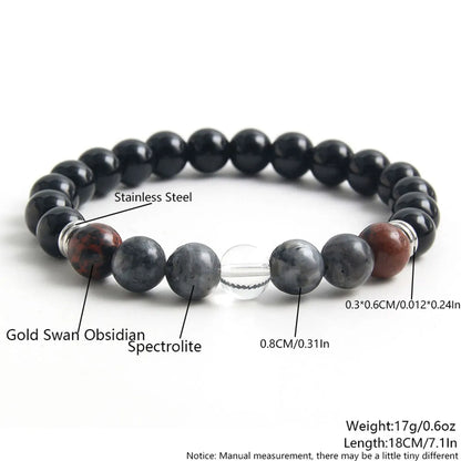 Classic Style Commute Round 304 Stainless Steel Natural Stone Beaded Handmade Men'S Bracelets