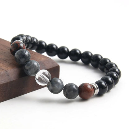 Classic Style Commute Round 304 Stainless Steel Natural Stone Beaded Handmade Men'S Bracelets