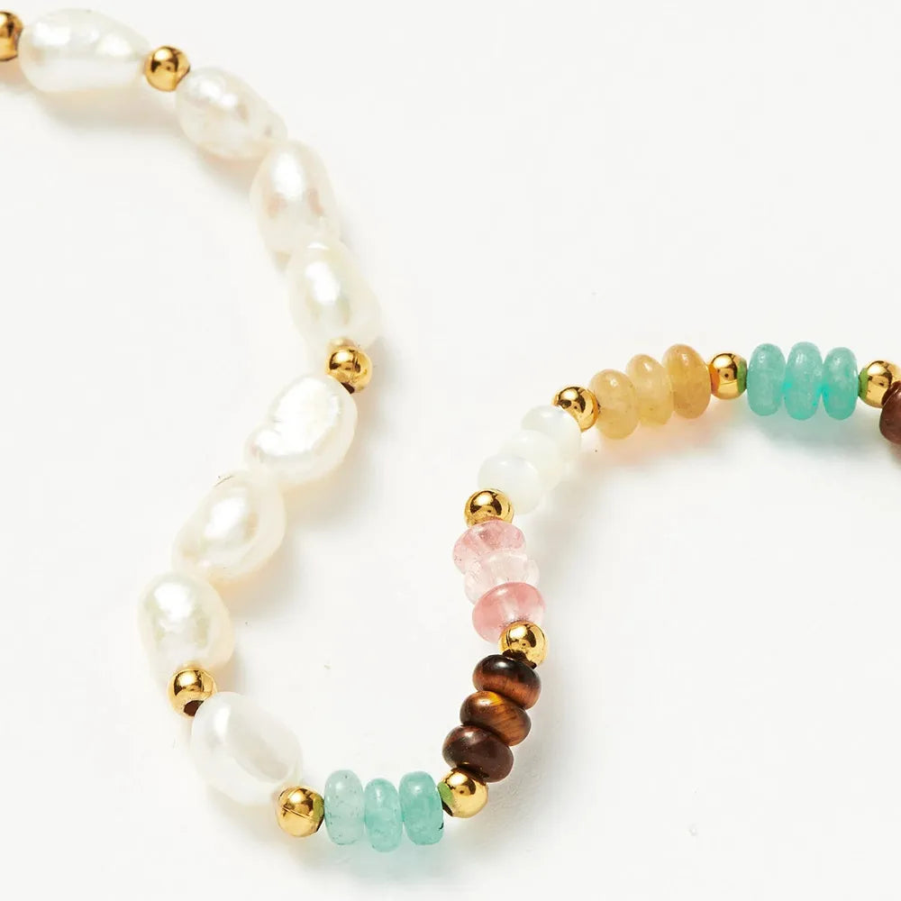 Classic Style Commute Round Natural Stone Copper Beaded Bracelets Necklace