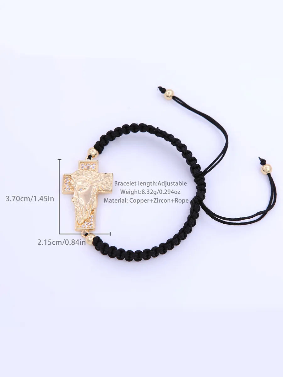 Classic Style Cool Style Human Portrait Human Face Rope Copper Knitting Plating Inlay Zircon 18k Gold Plated Unisex Drawstring Bracelets