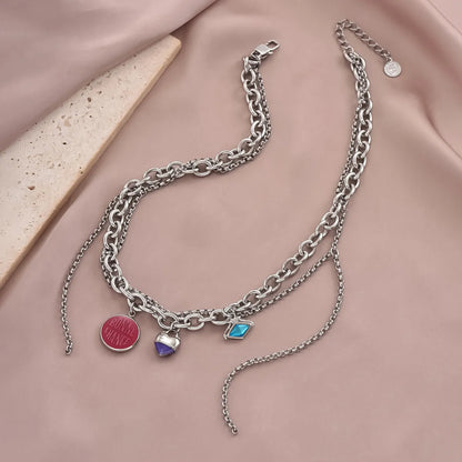 Classic Style Cool Style Round Heart Shape Stainless Steel Inlay Zircon Necklace