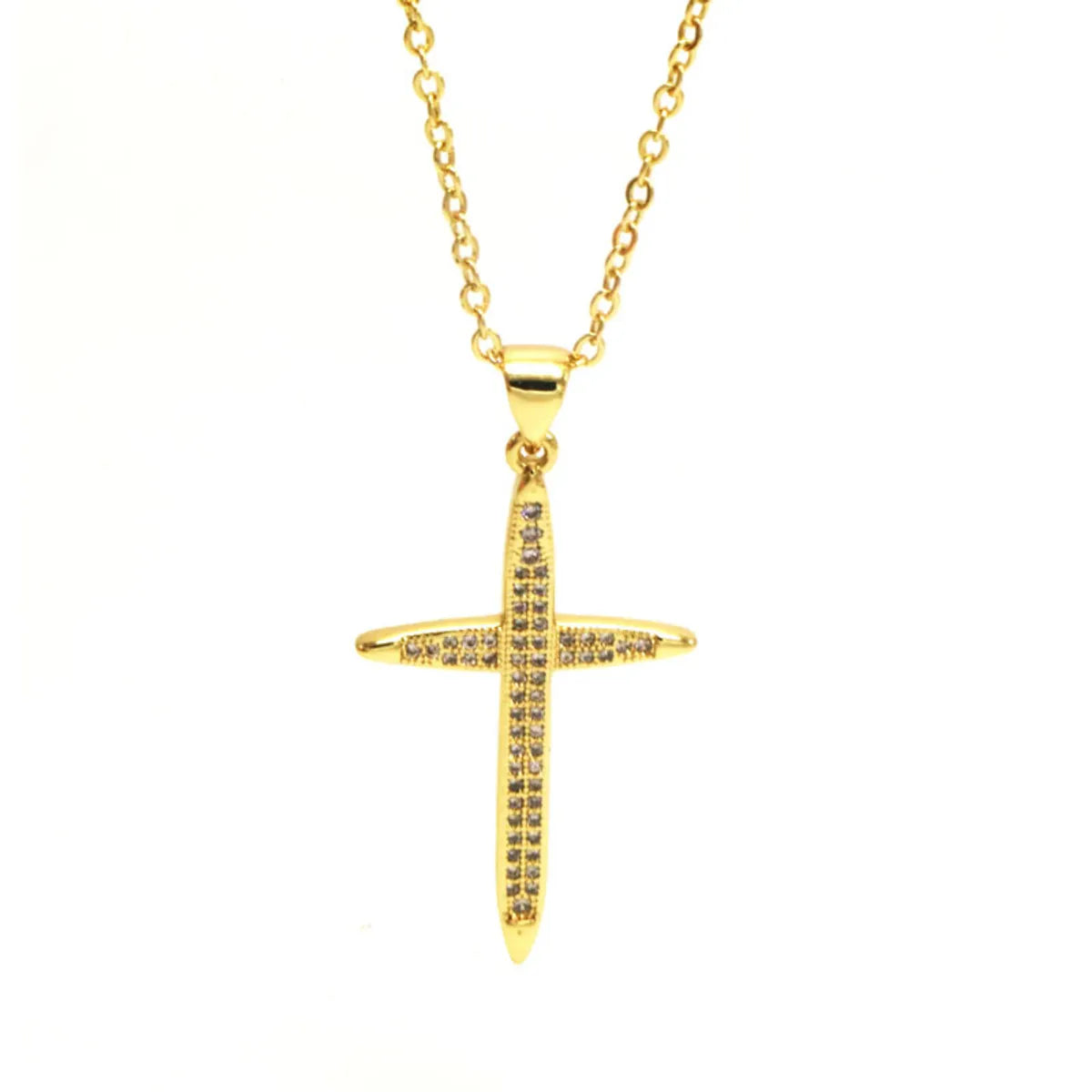 Classic Style Cross Copper Inlay Rhinestones Pendant Necklace