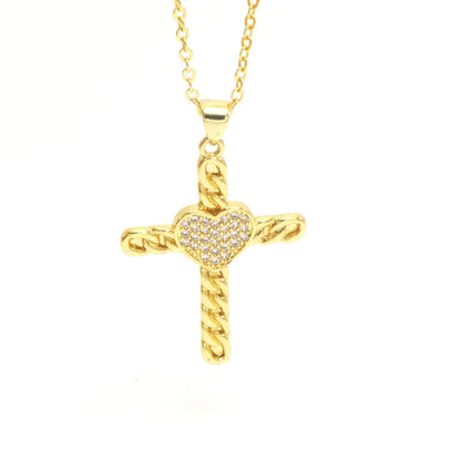 Classic Style Cross Copper Inlay Rhinestones Pendant Necklace