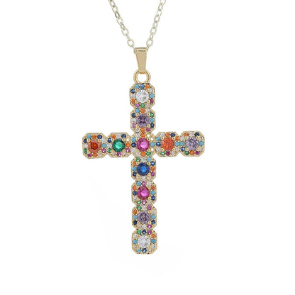 Classic Style Cross Copper Zircon Pendant Necklace In Bulk