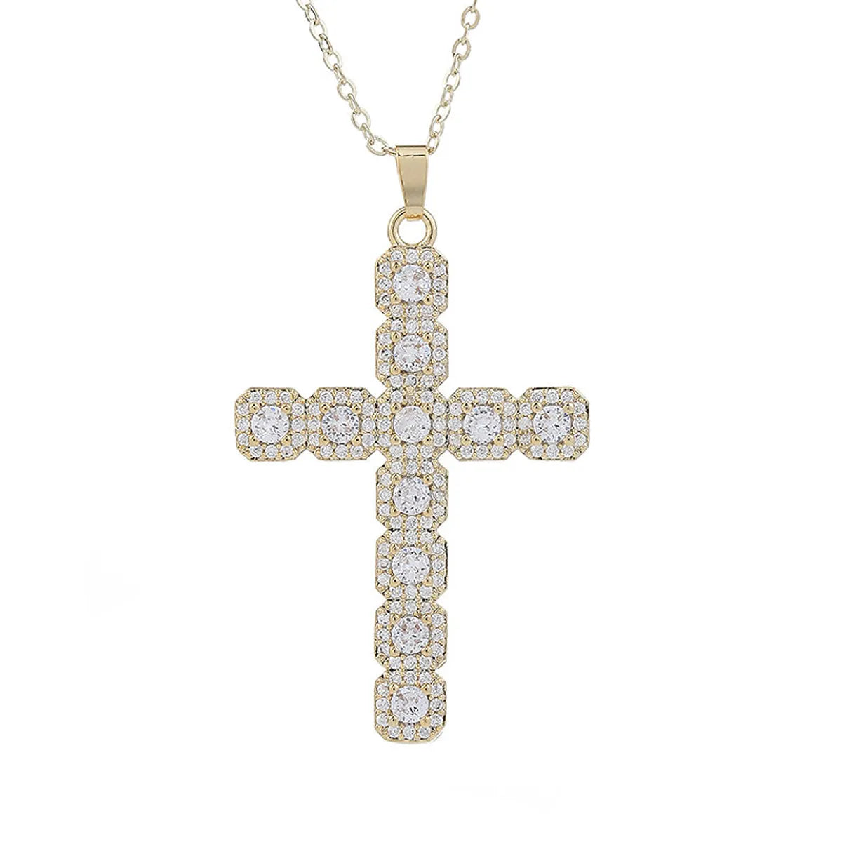 Classic Style Cross Copper Zircon Pendant Necklace In Bulk