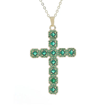 Classic Style Cross Copper Zircon Pendant Necklace In Bulk