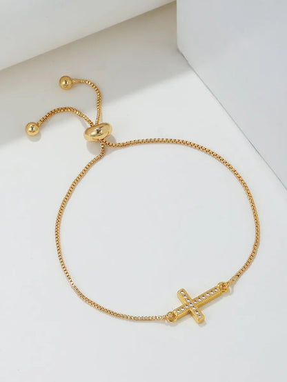 Classic Style Cross Copper Plating Inlay Zircon 18k Gold Plated Rose Gold Plated Silver Plated Bracelets