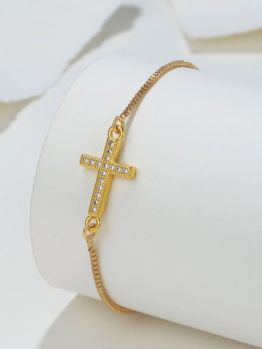 Classic Style Cross Copper Plating Inlay Zircon 18k Gold Plated Rose Gold Plated Silver Plated Bracelets