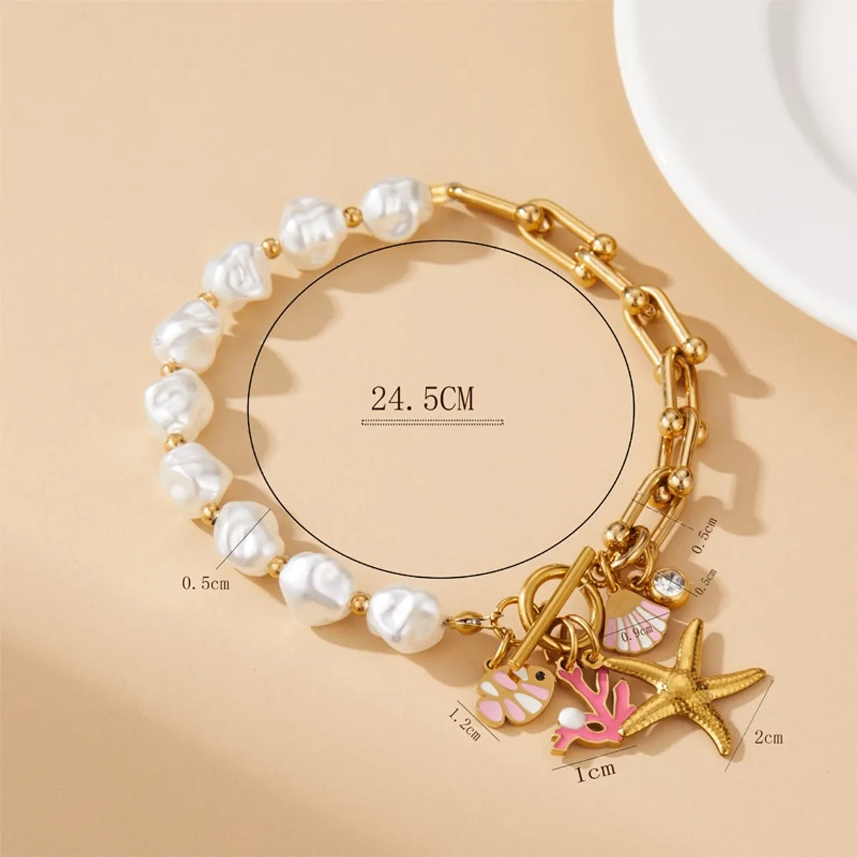 Classic Style Cross Starfish Heart Shape 316 Stainless Steel  18K Gold Plated Zircon Bracelets In Bulk