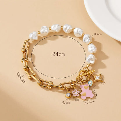 Classic Style Cross Starfish Heart Shape 316 Stainless Steel  18K Gold Plated Zircon Bracelets In Bulk