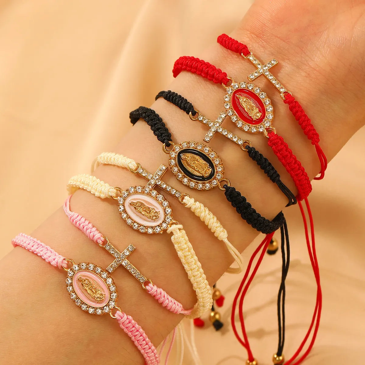 Classic Style Cross Virgin Mary Alloy Rope Wholesale Drawstring Bracelets