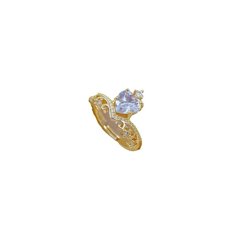 Classic Style Crown Brass Gold Plated Artificial Gemstones Open Rings In Bulk