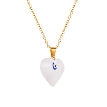 Classic Style Devil's Eye Heart Shape Titanium Steel Enamel Gold Plated Zircon Pendant Necklace 1 Piece