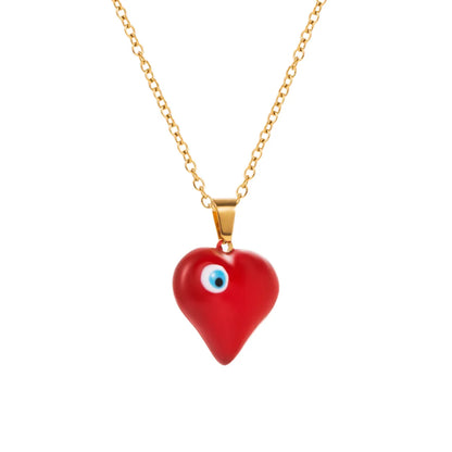 Classic Style Devil's Eye Heart Shape Titanium Steel Enamel Gold Plated Zircon Pendant Necklace 1 Piece