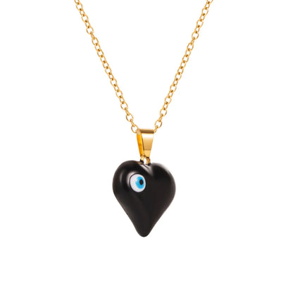 Classic Style Devil's Eye Heart Shape Titanium Steel Enamel Gold Plated Zircon Pendant Necklace 1 Piece