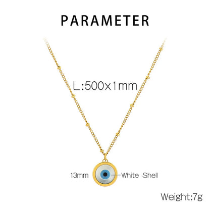 Classic Style Devil's Eye Titanium Steel Plating Inlay Shell 18k Gold Plated Pendant Necklace