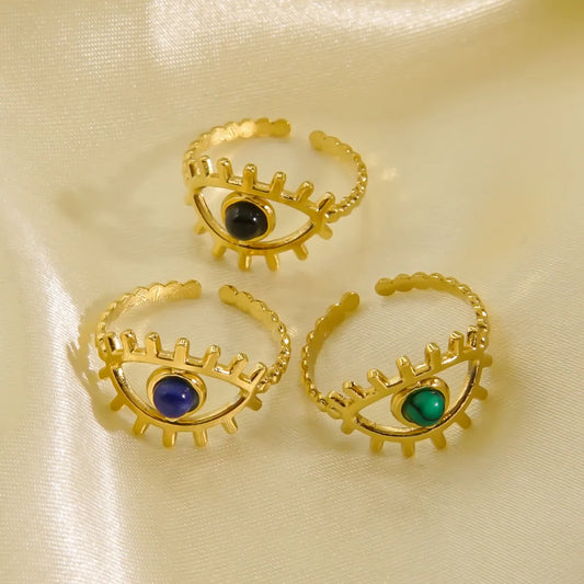 Classic Style Eye Stainless Steel Plating Inlay Natural Stone 14k Gold Plated Open Rings