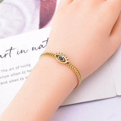 304 Stainless Steel 18K Gold Plated Classic Style Plating Eye Artificial Rhinestones Bracelets Necklace