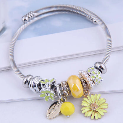 Classic Style Flower Alloy Steel Enamel Plating Women'S Bangle