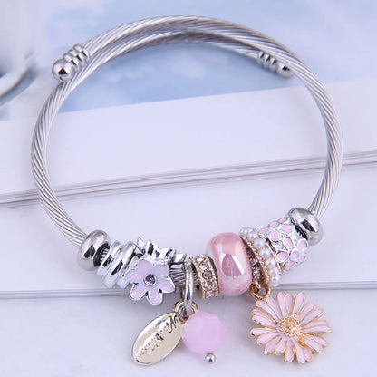 Classic Style Flower Alloy Steel Enamel Plating Women'S Bangle