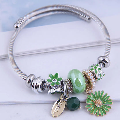 Classic Style Flower Alloy Steel Enamel Plating Women'S Bangle