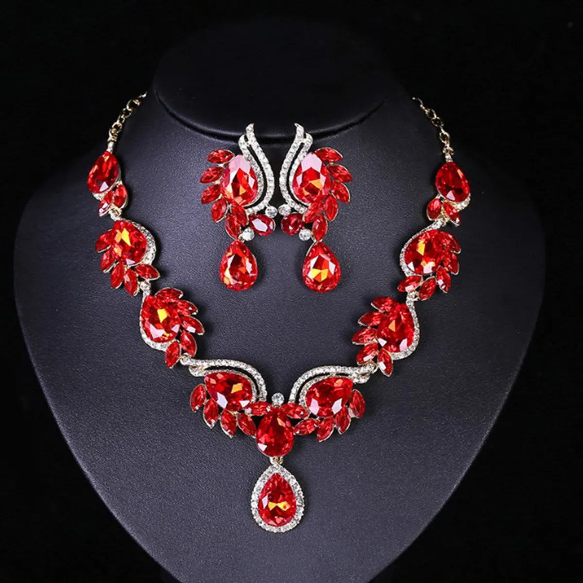 Classic Style Flower Alloy Inlay Artificial Gemstones Women'S Earrings Necklace Jewelry Set