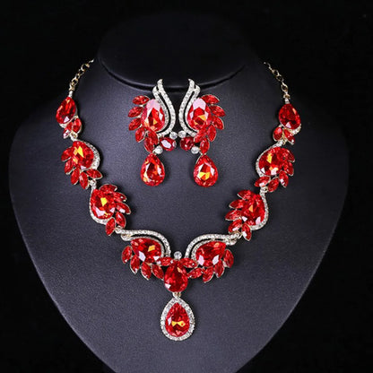 Classic Style Flower Alloy Inlay Artificial Gemstones Women'S Earrings Necklace Jewelry Set