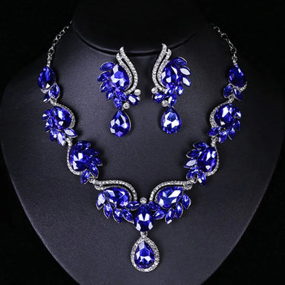 Classic Style Flower Alloy Inlay Artificial Gemstones Women'S Earrings Necklace Jewelry Set