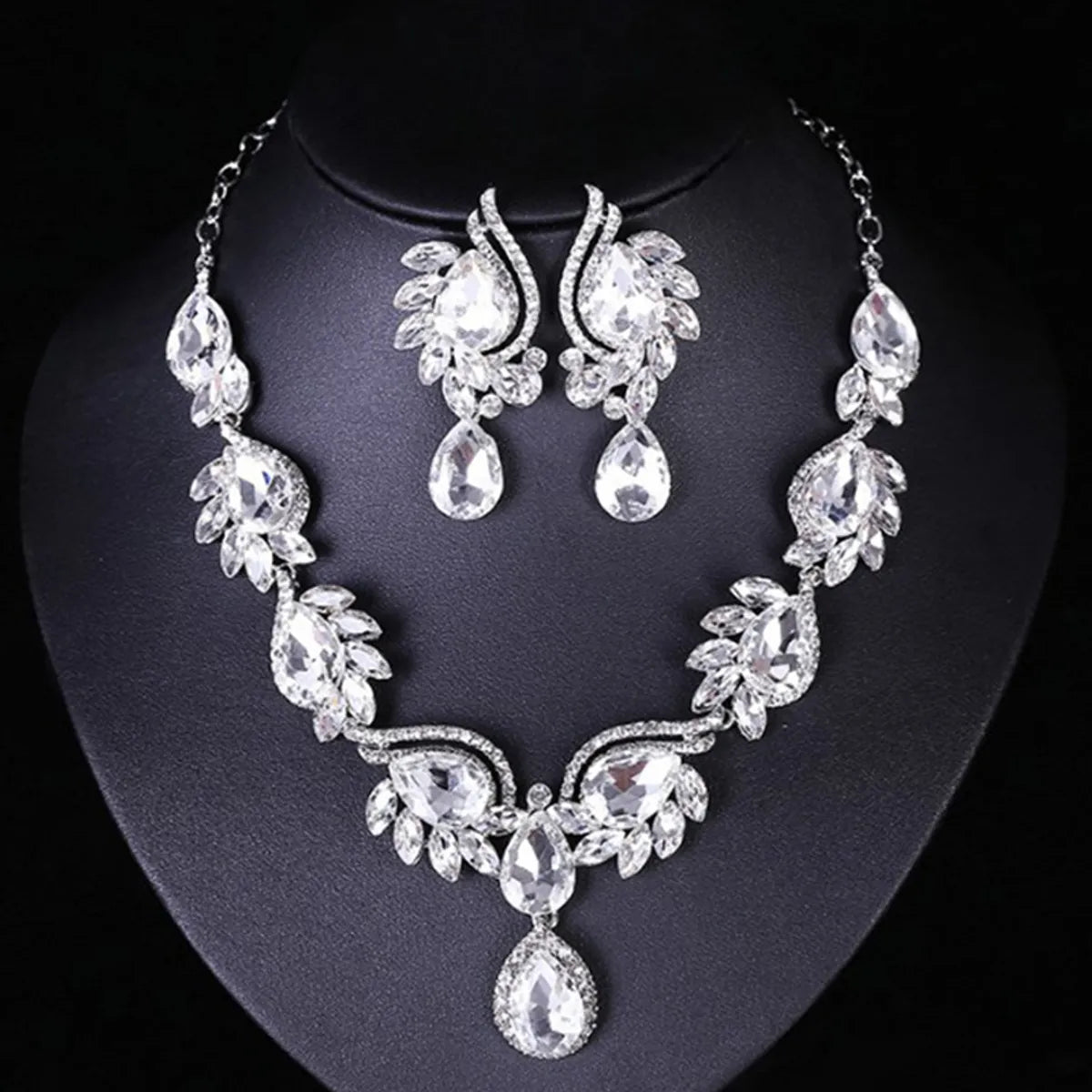 Classic Style Flower Alloy Inlay Artificial Gemstones Women'S Earrings Necklace Jewelry Set