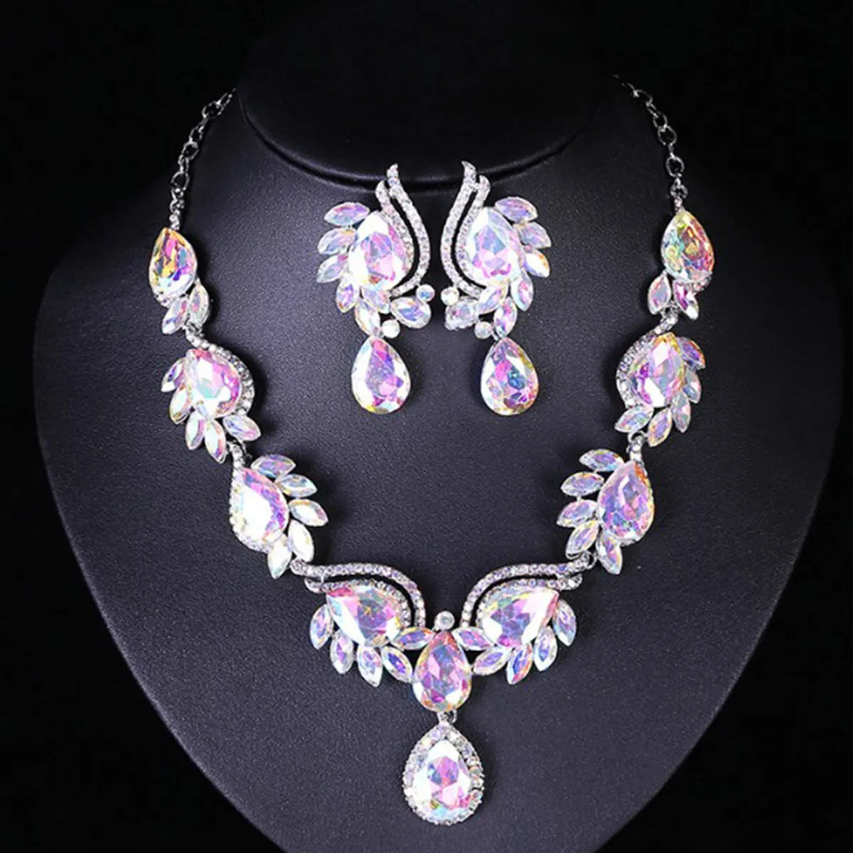 Classic Style Flower Alloy Inlay Artificial Gemstones Women'S Earrings Necklace Jewelry Set