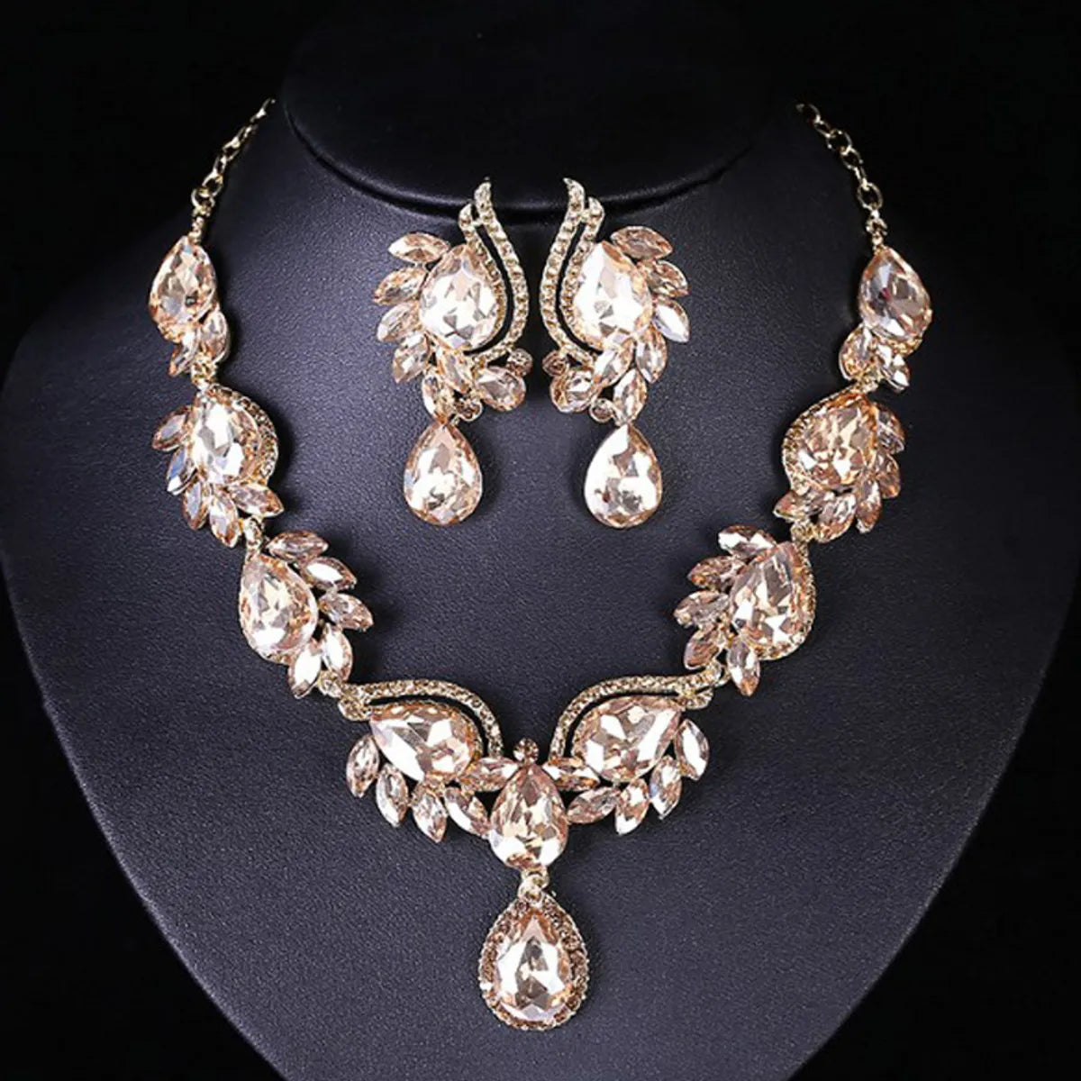 Classic Style Flower Alloy Inlay Artificial Gemstones Women'S Earrings Necklace Jewelry Set