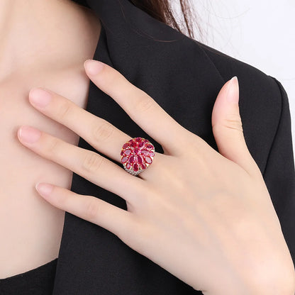 Classic Style Flower Copper Inlay Zircon Rings