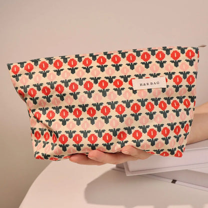 Classic Style Flower Corduroy Square Makeup Bags