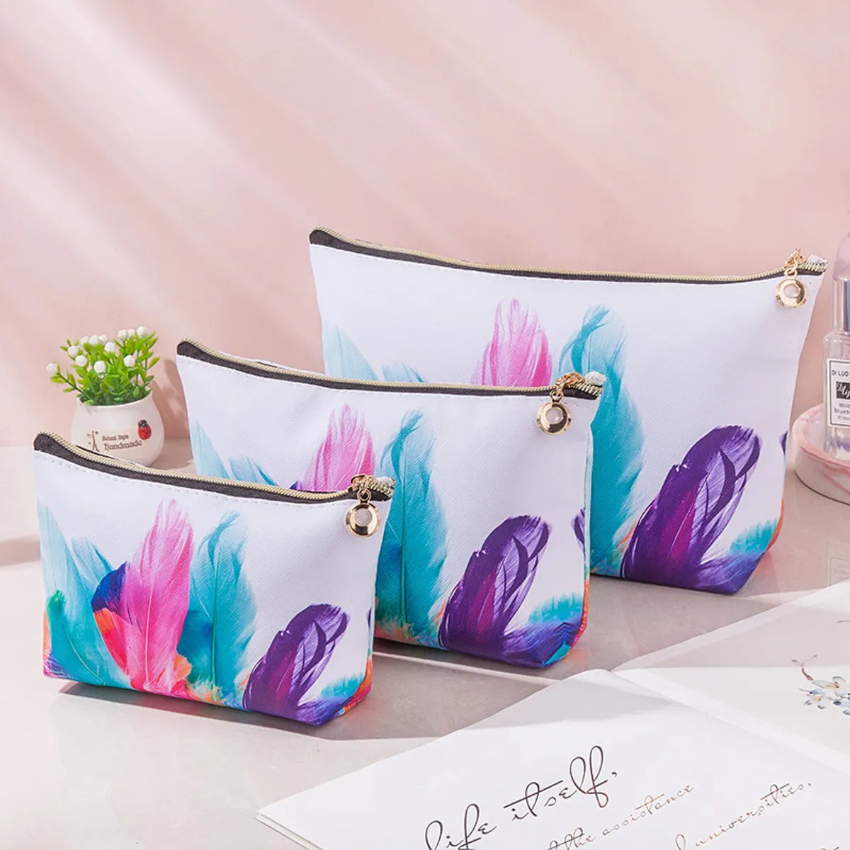 Classic Style Flower Pu Leather Square Makeup Bags