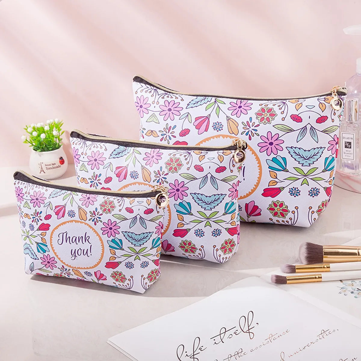 Classic Style Flower Pu Leather Square Makeup Bags